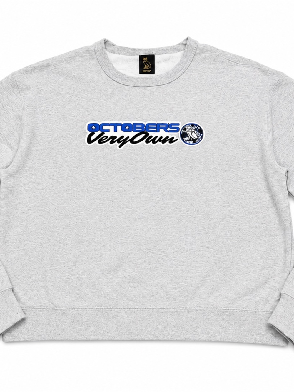 Oversized OVO Light Gray Crewneck with Blue & Black Logo
